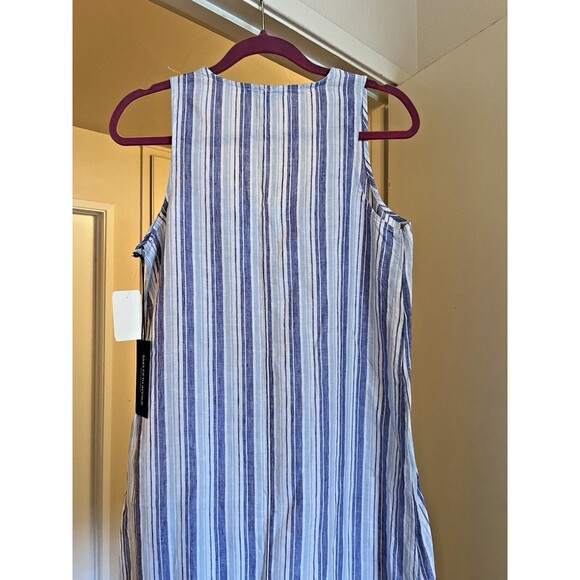 Saks Fifth Avenue Dress Women’s Small White Blue Stripe 100% Linen NWT Summer - Picture 8 of 11